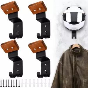 CroBlissful 4개 모터사이클 헬멧 홀더 벽걸이 걸이 후크 축구 스포츠 액세서리용 기어 랙(클래식 우드)