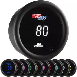 글로우시프트 10 컬러 디지털 145 PSI 오일 압력 게이지 키트 - 1/8-27 NPT 전자 센서 및 배선 멀티 LED
