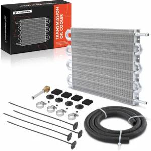 A-프리미엄 변속기 오일 쿨러 범용 알루미늄 8 패스 튜브 및 핀 호스 장착 키트 포함