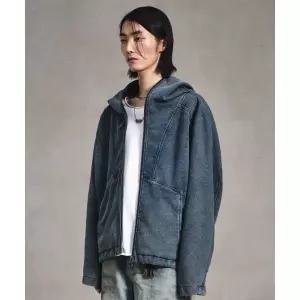 엘무드 LMOOD 락업 데님 스? 후드 집업 자켓 워시드블루 L4AO0015ID 418010