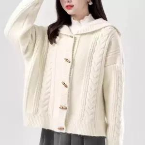 여성 꽈배기 후드 가디건 떡볶이 단추 2컬러 (24929124A)