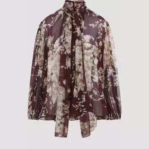 시어 플로럴 하이넥 타이 실크 셔츠 F5R62T IS1ZO HR4OX