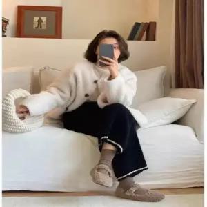 바지 회색 니트 울 여성패션 와이드 할머니 털실 9부 DL4