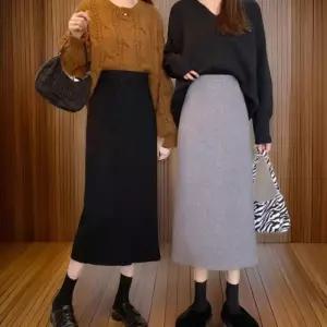 [신상오픈런]슬렌더룩 에이라인 슬림핏 니트스커트 검정치마 (31545980)
