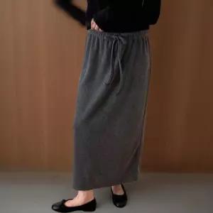 [신상오픈런]여성 H라인 골지 리본밴드 스판 롱스커트 (40854857)