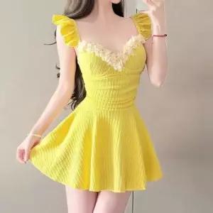 여사친 가슴 슬림핏 원피스수영복 볼륨업 크림색 온천 원피스형 원픽1