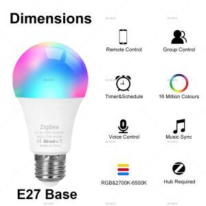 E27 Zigbee 3.0 스마트 전구 램프 18W Led RGB 조명은 Alexa Google Assisatnt 음성 제어 타이밍 APP 그룹