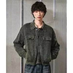 엘무드 LMOOD 트러커 스톤 워시드 가디건 자켓 카키 L4AN0030KK 417937