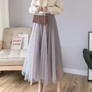 이중 쉬폰치마 롱 치마 러블리 하체 그라데이션스커트 커버 망사치마 밴딩