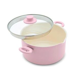 GreenLife 6QT 세라믹 논스틱 스톡팟(유리 스트레인 뚜껑 포함), PFAS 프리, 식기세척기 안전, 스테이쿨 핸들, 350 F 오븐 흔들림 없는 베이스, 고른 난방, 분홍색