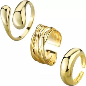 YBMYCM 3-10Pcs 돔 링 세트 여성용 청키 골드 14k 도금 두꺼운 조절 가능한 문구 금/은