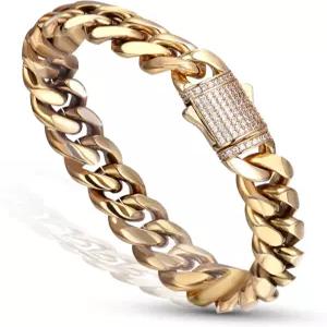 럭스파인 12mm 마이애미 쿠바 링크 브레이슬릿 14K 리얼 골드 도금 저자극 프리미엄 스테인리스 스틸 힙합