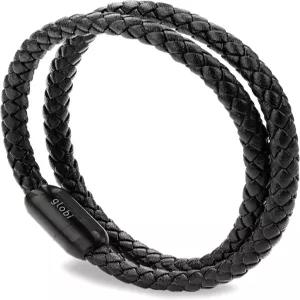남성용 글로비 가죽 팔찌 남성/여성용 마그네틱 스테인리스 스틸 걸쇠가 있는 정품 랩 땋은 커프 뱅글