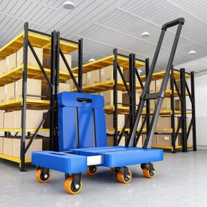 텔레스코픽 타이로드 플랫베드 트럭 접이식 무소음 트롤리 익스프레스 견인 6륜 소형 두꺼운 트레일러