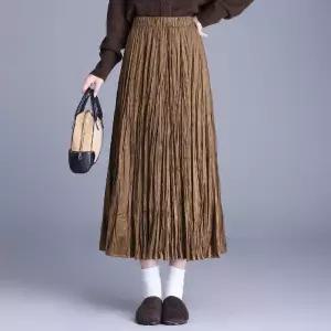 여자 쉬폰 스커트 플리츠 밴딩 캐주얼 롱 가을 슬림핏 원픽3