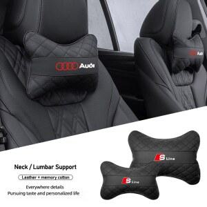자동차 좌석 목 베개 가죽 머리 받침 요추 허리 지원 매트 아우디 Sline A7 A3 A4 A6 A5 Q5 A1 8V 8L B6 B7 B8 Q7 Q3 Q4 TT 8P