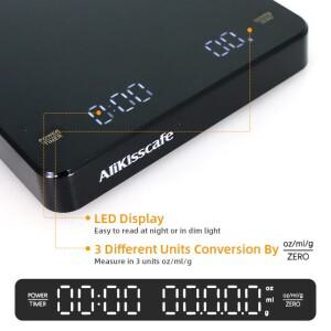 AliKisscafe 커피 스케일 타이머 포함 디지털 충전식 0.1g 고정밀 바리스타 액세서리 도구 주방 측정 저울