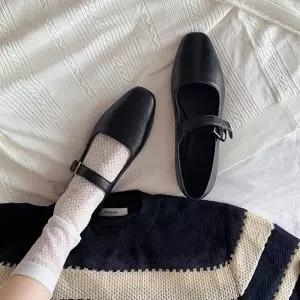 여성용 스트랩 스몰 슈즈 펌프스 메리제인 에나멜 구두 플랫 일자 소가죽 패피5