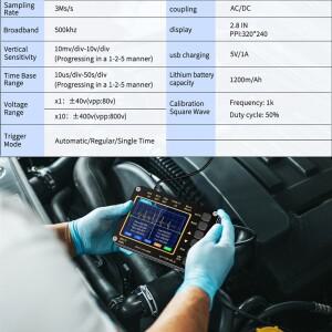 A27F-충전식 디지털 휴대용 오실로스코프 2.8인치 LCD 3MS/S 샘플링 속도 500Khz 대역폭 자동 측정 화면