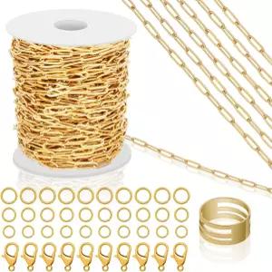 43피트 주얼리용 골드 체인 18k 금 도금 스테인리스 스틸 종이 클립 롤 참 팔찌 목걸이용 주얼리 DIY 공예