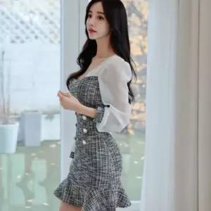 원피스 여성용 벌룬소매 머메이드 블라우스형 프릴 봄가을 스퀘어넥 패치 쉬폰 예쁜 SPO마켓3