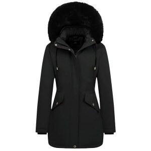 MOERDENG 여성용 긴 겨울 다운 두꺼운 퍼퍼 모피 코트 인조 플리스 따뜻한 안감 탈부착 재킷과 파카 후드