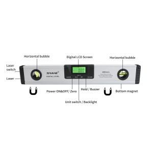 Shahe 마그네틱 디지털 각도기 앵글 파인더 경사계, 전자 레벨 360 도 알루미늄 합금 버블 스피릿 400mm