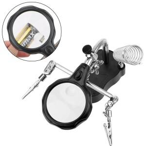 세번째 손 돕는 용접 장비 데스크탑 납땜 홀더 수리 도구 돋보기 LED 조명 스탠드 보조