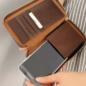 20대 지퍼 장지갑 소가죽 핸드폰수납 케이스 지갑 남성캐주얼지갑 장지갑선물