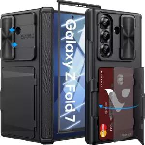 삼성 갤럭시 Z 폴드 7 케이스 카드 홀더 및 슬라이드 카메라 커버 외부 화면 보호기 견고한 힌지 보호