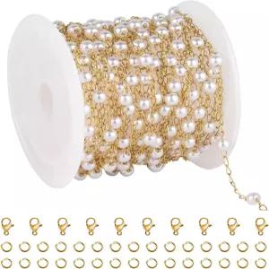 유베이이 5미터 인조 진주 벌크 체인 금 도금 스테인리스 스틸 트위스트 케이블 보석 제작용