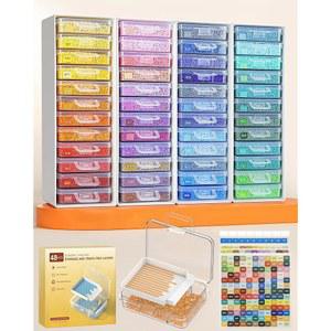 레드투 48pcs 다이아몬드 페인팅 보관함 트레이 2겹, 뚜껑이 있는 3-in-1 트레이, 아트 액세서리, 드릴 보관 및 라인업