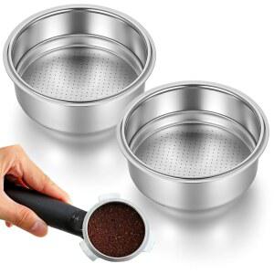 MBAIYO 2개 스테인리스 스틸 커피 필터, 51mm 가압 에스프레소 필터 바구니, 포르타필터 머신과 호환되는 머신 부품(1+2컵 용량)