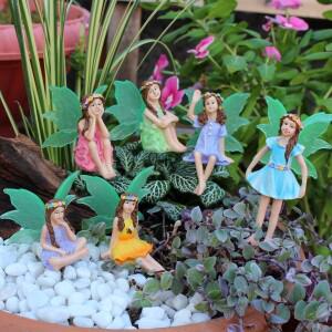 6pc 밤 빛 날개 꽃 요정, 정원 마이크로 풍경 동화 세계 장면 장식, 냄비 분재 Plu