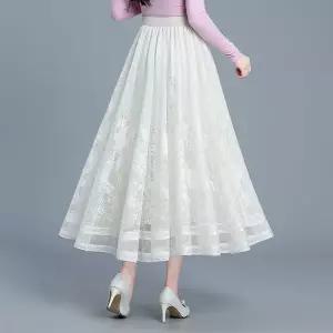 스커트 봄 여자 하이웨스트 슬림핏 양면 레이스 쉬폰 A라인 원픽1