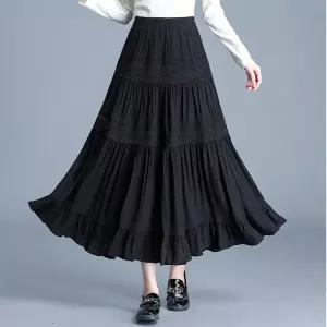 스커트 롱 여자 얇은 밴딩 레이스 봄여름 쉬폰 A라인 원픽1