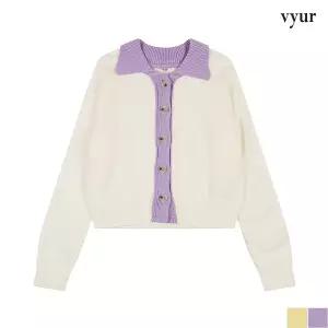 [뷰어] 파스텔 배색 카라 니트 가디건 (ZSKCO213)