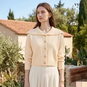 [뷰어] 퀼팅 단추 세일러 카라 니트 가디건 (ZSKCO208)