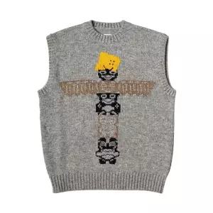 [정품] Kapital 5G Wool Peckish Totem Pole Vest Gray 캐피탈 울 페키시 토템 폴 베스트 그레이 863590