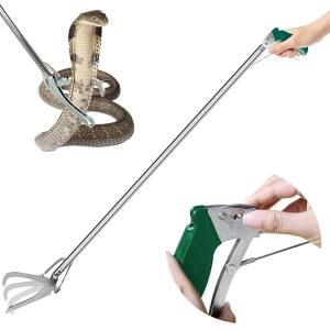 IC LOVER 47인치 엑스트라 헤비 듀티 뱀 집게, 표준 파충류 잡기 도구, 전문 래틀 넓은 턱 핸들링 잠금 기능 포함 - 스테인리스 스틸