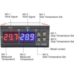 STC3008 듀얼 디지털 온도 조절기 두 개의 릴레이 출력 12V 220V 온도 조절기 히터 쿨러 포함 STC-3008