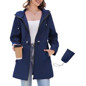 여성용 후드 패커블 경량 레인코트가 센추리 롱 스타 방수 레인코트 윈드브레이커 레인 재킷 있는