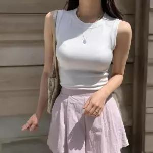 /신상오픈런 여성 슬림핏 민소매 티셔츠 스판 무지컬러