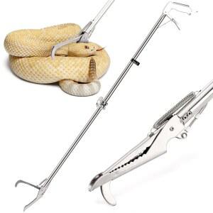 하이시덴 47인치 프로페셔널 스테인리스 스틸 뱀 잡기 도구, 잠금장치와 넓은 턱이 있는 접이식 파충류 집게, 헤비 듀티 래틀 캐처 스틱 핸들링 도구