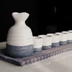 도자기 홈도쿠리 세트 6개 작은컵 트레이 온주기 정종병 워머 주전자1개 정종잔 플레이스매트세트