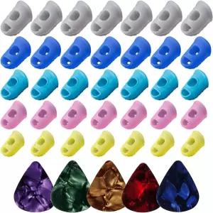 40pcs 기타 실리콘 핑거 프로텍터 컬러 핑거팁 프로텍션 커버 5가지 사이즈로 우쿨렐레 일렉트릭 및 추천