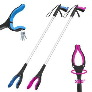 32인치 길이의 2팩 그랩버 리처 도구, 360 회전 턱 자석이 있는 노인용 쓰레기 줍기 스틱그래버, 4인치 와이드 클로 오프닝 픽업 도구 헤비 듀티