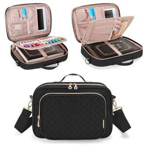 티모이 대형 성경 표지, 끈과 펜 홀더가 있는 여성 휴대용 케이스 교회 가방, 공부 용품 토트백, 검은색 퀼트