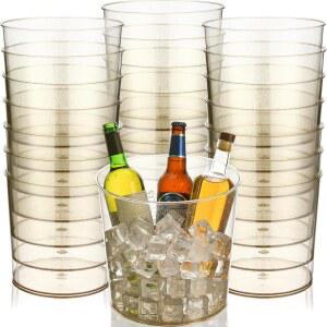 결혼식 대형 샴페인 맥주 양동이 음료 욕조 소다 냉각기 파티 바 꽃병 쓰레기통(글리터 골드)을 위한 필터치 24개 플라스틱 스 버킷 6리터 클리어 와인 쿨러(글리터 골드)