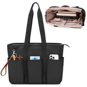 여성용 파스롬 대형 성경 표지, 교회 액세서리 및 책을 보관할 수 있는 노트북 수납공간이 사례 연구 토트백, 검은색(빈 가방 전용)